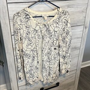 LOFT Cream and Black Floral Top